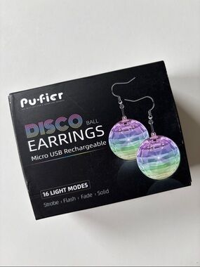 Pufier Disco Ball Earrings — Rainbow LED Festival Rechargeable EDC coachella